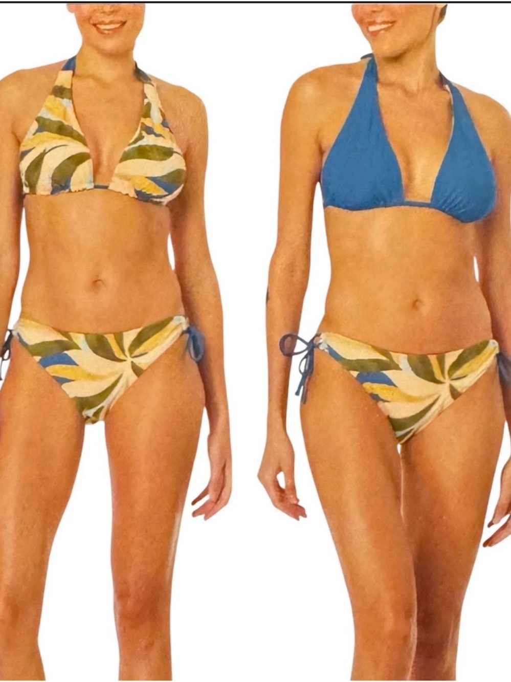 Hurley Reversible Halter Bikini - Blue & Tropical Green Print Size M NWT - Picture 3 of 10